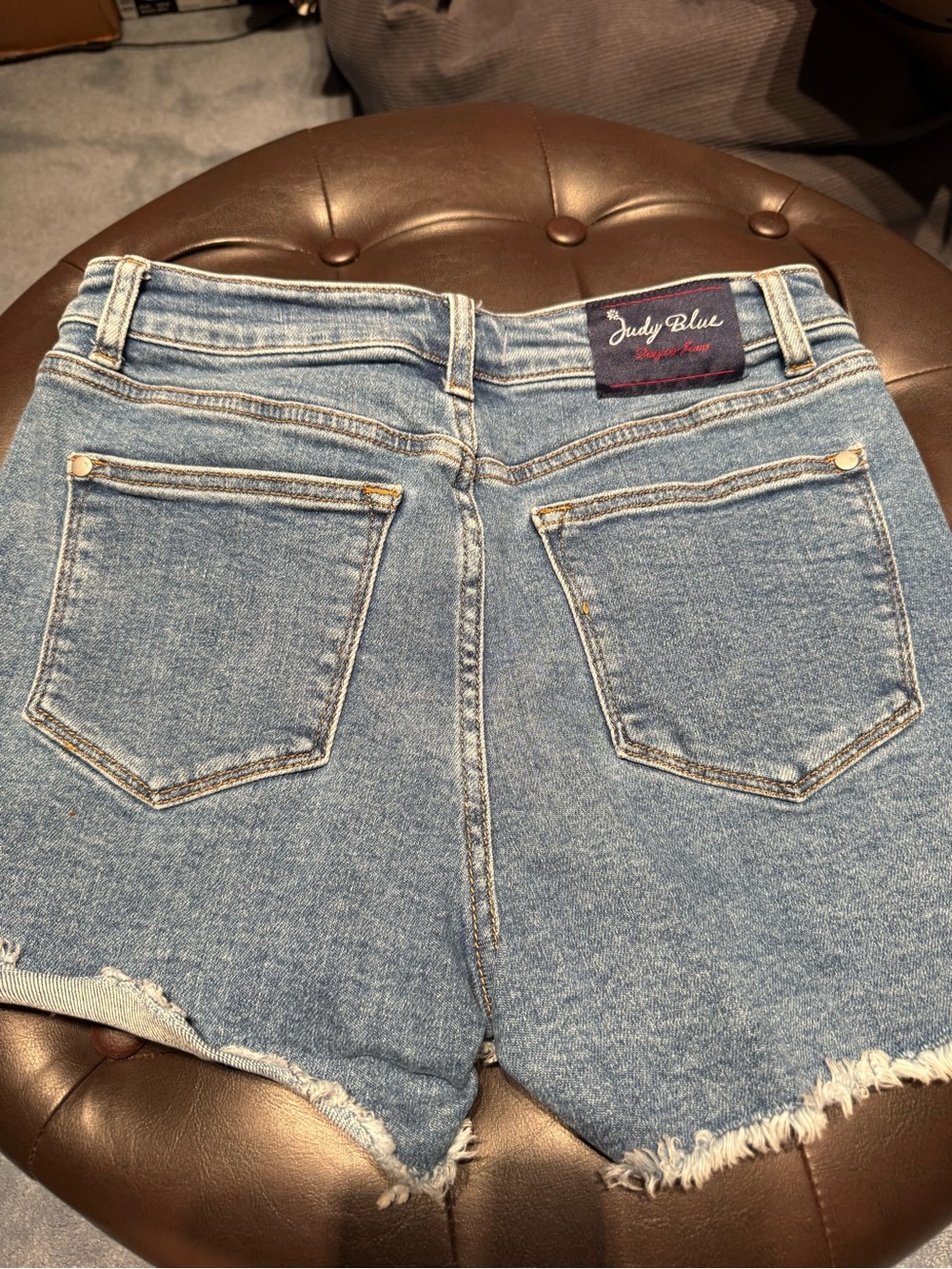 Judy Blue Light Blue Star-Accented Frayed Hem Denim Shorts - Picture 7 of 8